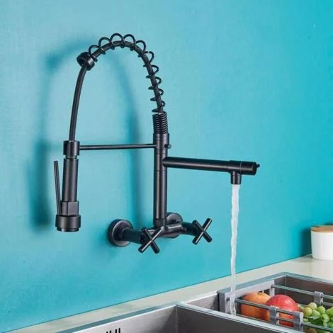 Wall Mounted Spring Kitchen Faucet Pull Down Hot And Cold Water