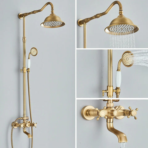 Antique Brass Shower Faucets Wall Mount Rainfall Shower