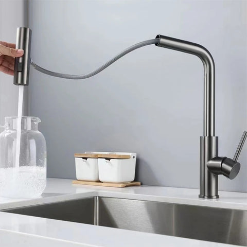 Kitchen Faucets Golden Black Gray Pull Out Rotation Waterfall Faucet