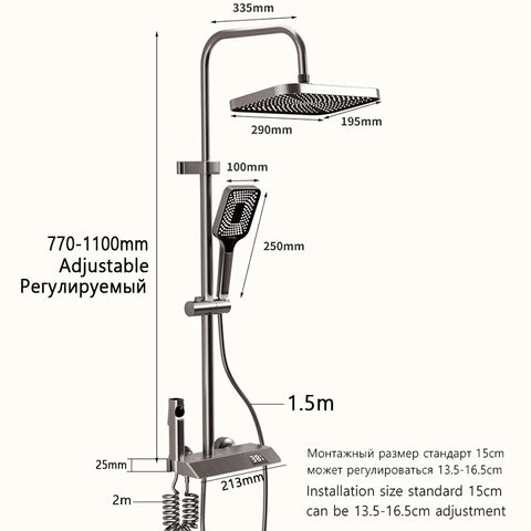 Shower System Set Bathroom Brass Showers Faucet Sets Digital 4 Way LED Rain Bathtub Hot Cold Piano Key Rainfall Shower Set