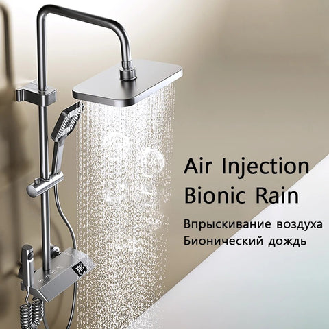 Shower System Set Bathroom Brass Showers Faucet Sets Digital 4 Way LED Rain Bathtub Hot Cold Piano Key Rainfall Shower Set