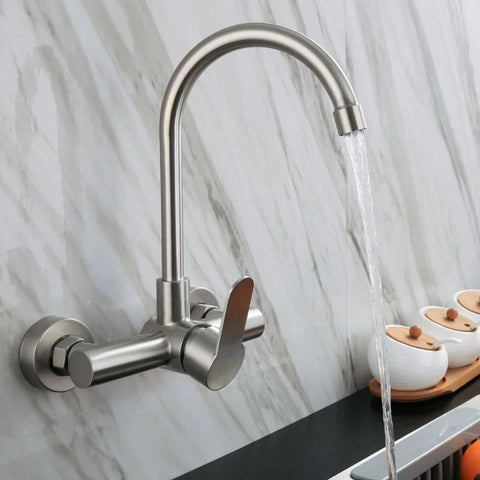 Stainless Steel Double Hole Wall Mounted Cold and Hot Faucet