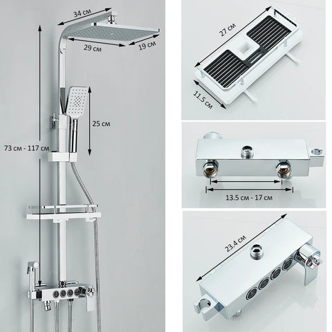 Thermostaitc Bathroom Shower System 4 in 1 Rain shower