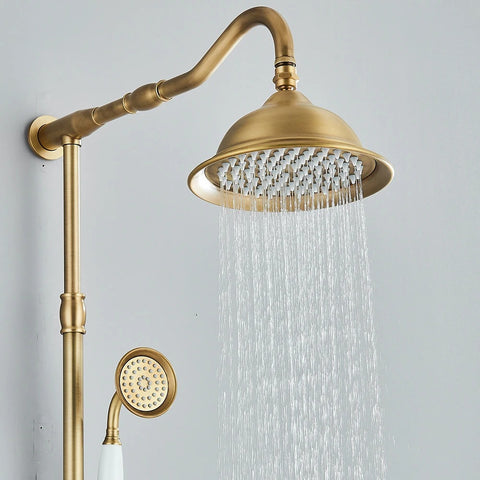 Antique Brass Shower Faucets Wall Mount Rainfall Shower