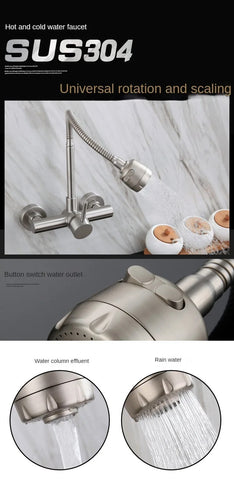 304 stainless steel into wall hot and cold double hole sink Faucet