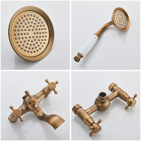 Antique Brass Shower Faucets Wall Mount Rainfall Shower