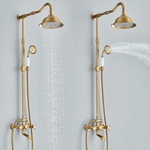 Antique Brass Shower Faucets Wall Mount Rainfall Shower