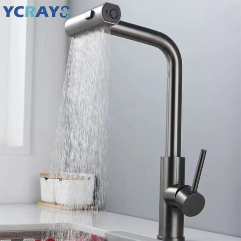 Kitchen Faucets Golden Black Gray Pull Out Rotation Waterfall Faucet