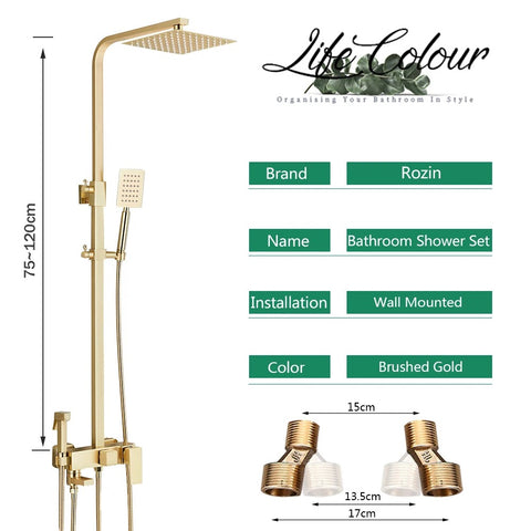 Brushed Gold Shower Set Wall Mounted Brass 4-Ways Bathroom Shower