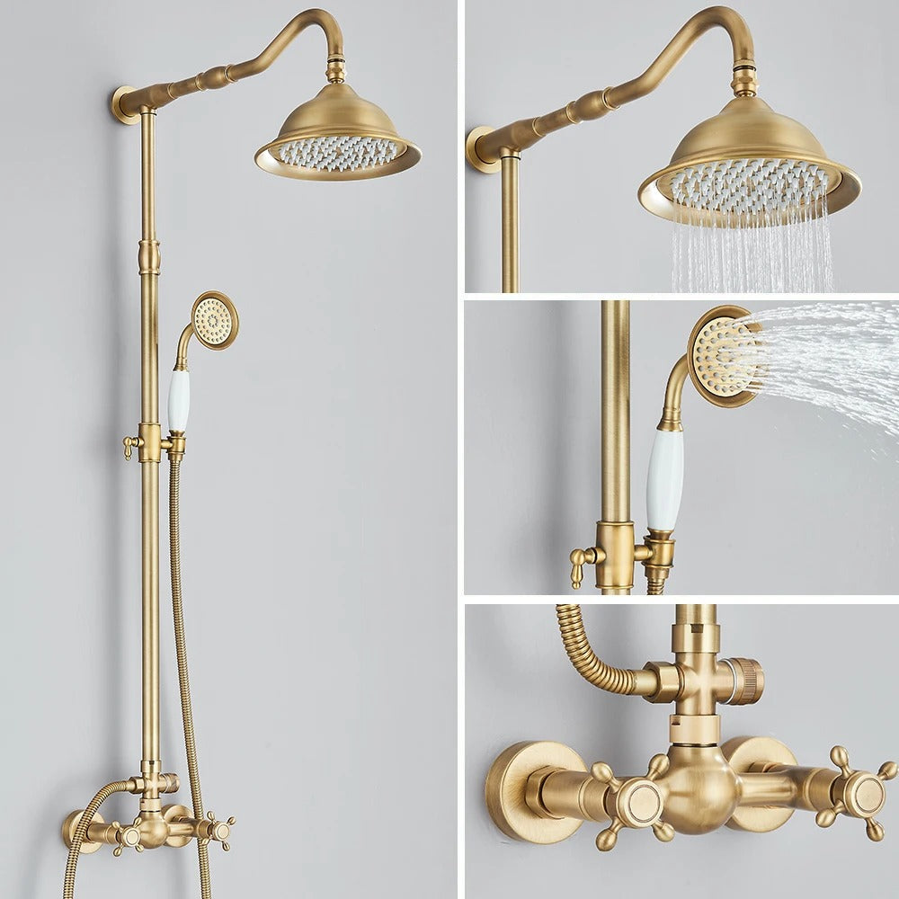 Antique Brass Shower Faucets Wall Mount Rainfall Shower