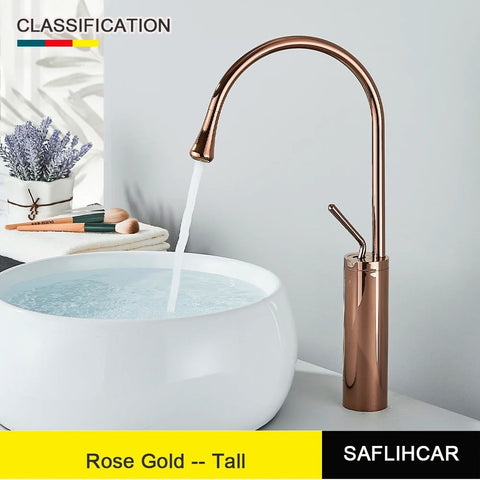 Bathroom Basin Faucet Single Lever 360 Spout Modern Brass Hot Cold Mixer Water