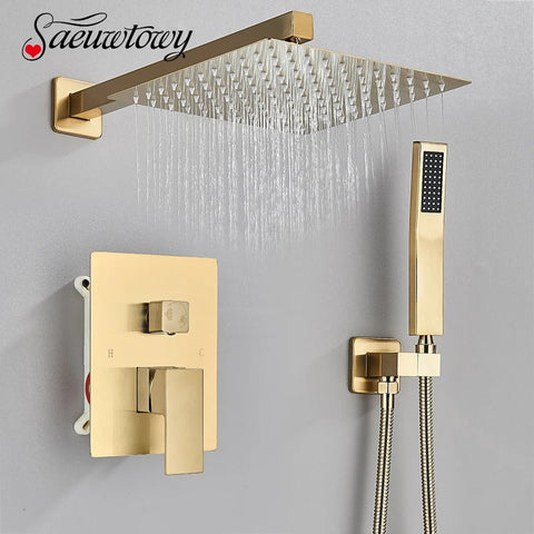 Chrome black & golden Bathroom Shower Concealed Hot Cold Water Mixer Tap