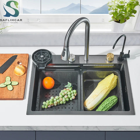 304 Stainless Steel Waterfall Kitchen Sink 68cmx45cm