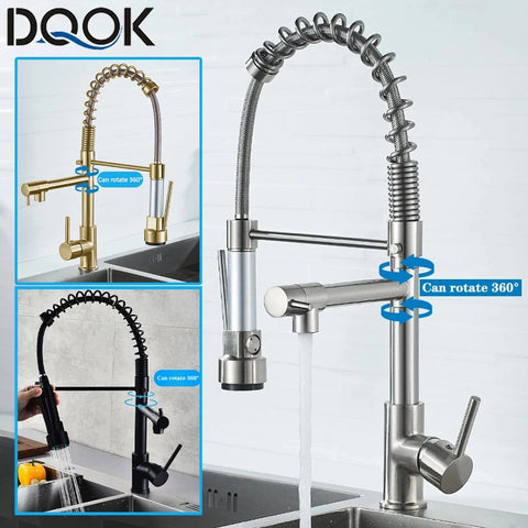 Spring Pull Down Kitchen Sink Faucet Hot & Cold Water Mixer