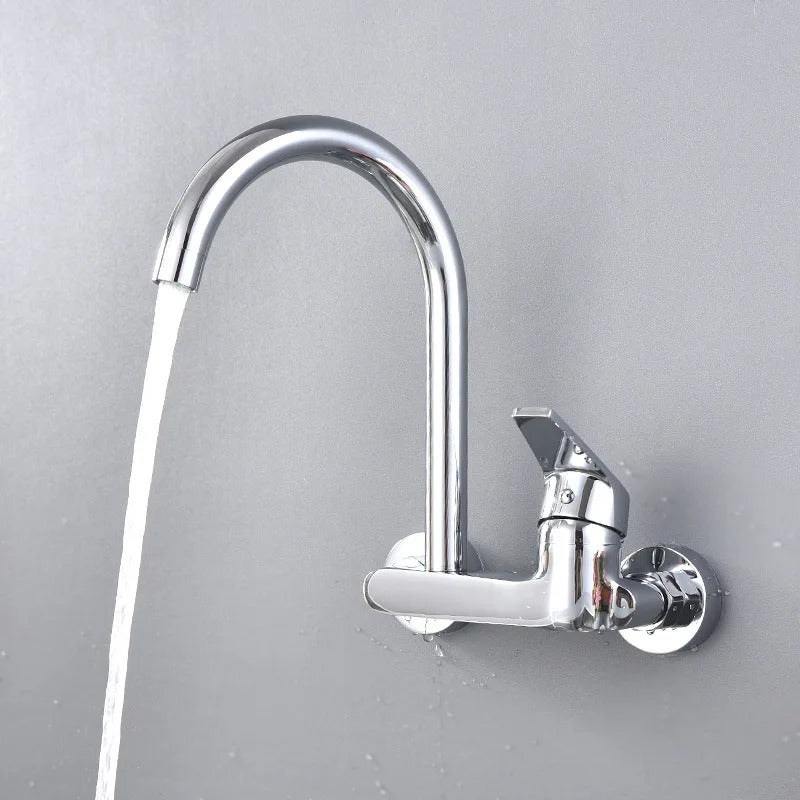 Chrome Wall Mounted Kitchen Faucet 360 Degree Rotation Sink Tap