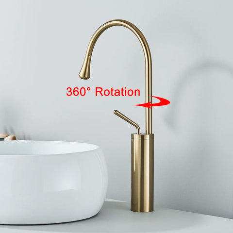 Bathroom Basin Faucet Single Lever 360 Spout Modern Brass Hot Cold Mixer Water