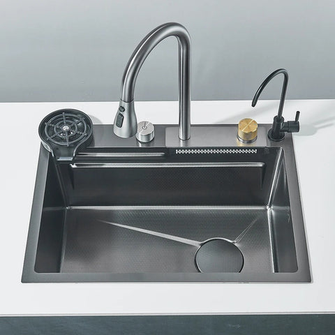 304 Stainless Steel Waterfall Kitchen Sink 68cmx45cm