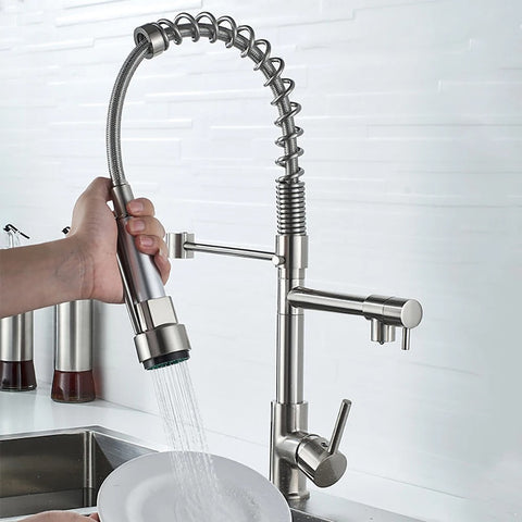 Spring Pull Down Kitchen Sink Faucet Hot & Cold Water Mixer