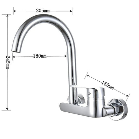 Chrome Wall Mounted Kitchen Faucet 360 Degree Rotation Sink Tap