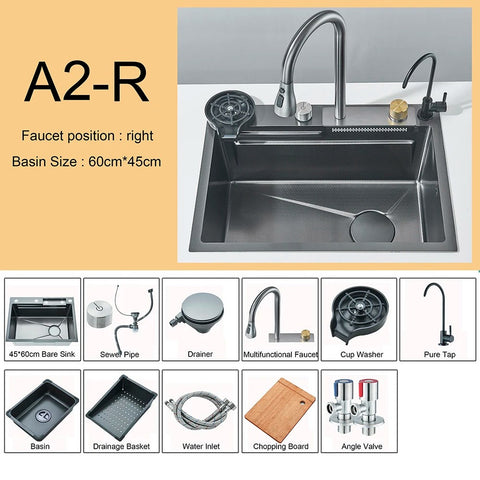 304 Stainless Steel Waterfall Kitchen Sink 68cmx45cm