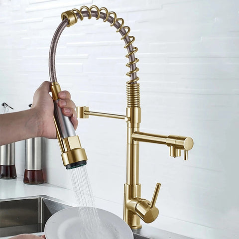 Spring Pull Down Kitchen Sink Faucet Hot & Cold Water Mixer